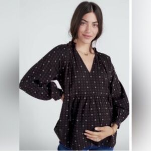Hatch Alana Top Babydoll Cotton Geometric Print Plum White on black size S Mat.